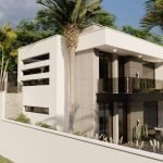 Artistieke impressie van modern huis met balkon