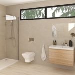 Badkamer met inloopdouche en modern wastafelmeubel