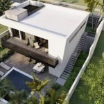 Bovenaanzicht van modern huis met zwembad