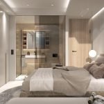 Slaapkamer met tweepersoonsbed en directe badkamer toegang