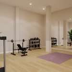 Fitnessruimte met halters en loopband