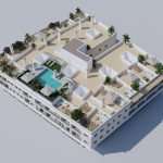 Maquette van appartementencomplex met dakterrassen