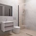 Moderne badkamer met marmeren muren en douche