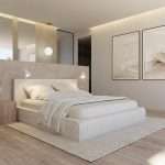 Lichte slaapkamer met moderne kunst