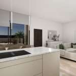 Moderne woonkamer met keuken en eethoek